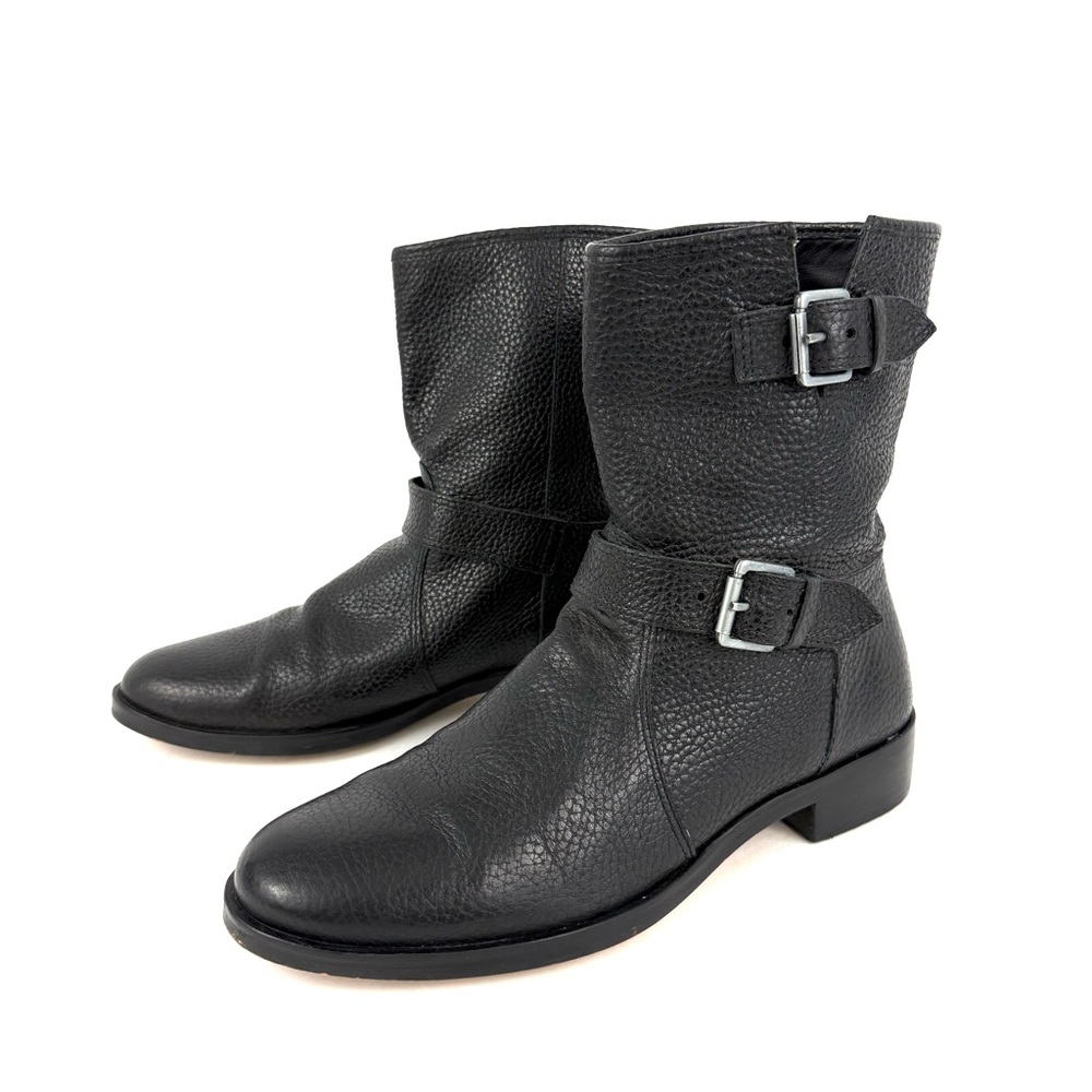 J. Crew Black Pebbled Leather Moto Buckle Ankle Boots E0849